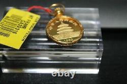 1989 Panda Gold coin 1/10 AU 999 Fine Gold issued PRC & 22kt Bezel Pendant