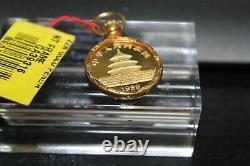 1989 Panda Gold coin 1/10 AU 999 Fine Gold issued PRC & 22kt Bezel Pendant