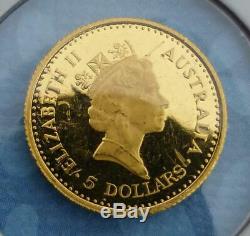 1989 Proof Australia 1/20 oz. 9999 Fine Gold Nugget / Kangaroo $5, Low Mintage