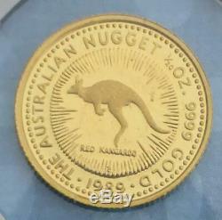 1989 Proof Australia 1/20 oz. 9999 Fine Gold Nugget / Kangaroo $5, Low Mintage