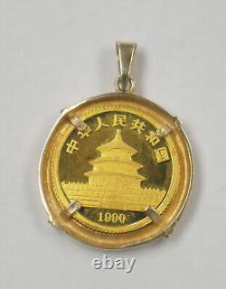 1990 1/10oz Fine. 999 Gold Panda Coin in 14k Gold Bezel Pendant Free Shipping