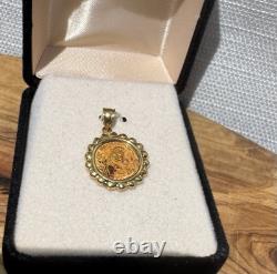 1990 1/20th oz Fine. 999 Gold Panda Coin in 14k Gold Bezel Pendant 3.33g 1990 1/20th oz Fine. 999 Gold Panda Coin in 14k Gold Bezel Pendant 3.33g