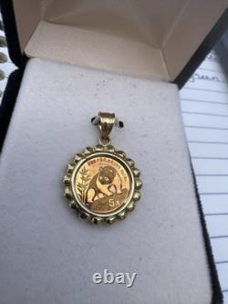 1990 1/20th oz Fine. 999 Gold Panda Coin in 14k Gold Bezel Pendant 3.33g 1990 1/20th oz Fine. 999 Gold Panda Coin in 14k Gold Bezel Pendant 3.33g