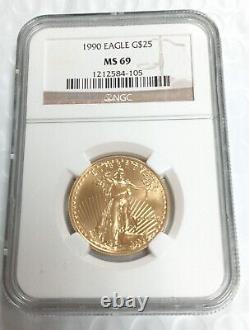 1990 American Gold Eagle G$25 GOLD Coin NGC MS69 1/2 Oz Fine Bullion Rare