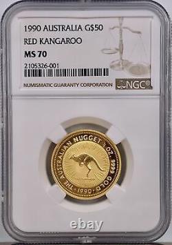 1990 Australia G$50 Red Kangaroo Gold Coin NGC MS 70 1/2 Oz. 9999 Fineness