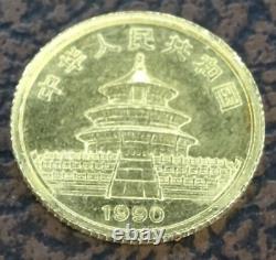 1990 China Gold Panda 1/20 Oz 5 Yuan. 999 Fine Coin