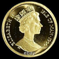 1990 Isle Of Man 1/10 Gold Coin? Bu Uncirculated? Cat Crown 999 Fine? Trusted