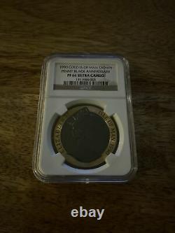1990 Isle of Man 1oz Of Fine Gold Crown Penny Black Anniversary NGC Gem Proof 66