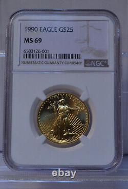 1990 MCMXC American Gold Eagle Ngc Ms69 1/2 Oz Fine Gold United States Coin