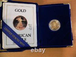 1990 P $5 1/10 Oz Fine GOLD AMERICAN EAGLE PROOF COIN + COA & OGP