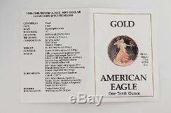 1990 P $5 1/10 Oz Fine GOLD AMERICAN EAGLE PROOF COIN + COA & OGP