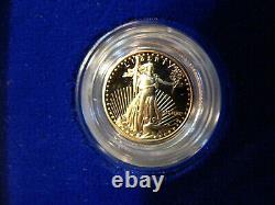 1990 P $5 1/10 Oz Fine GOLD AMERICAN EAGLE PROOF COIN + COA & OGP