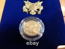 1990 P $5 1/10 Oz Fine GOLD AMERICAN EAGLE PROOF COIN + COA & OGP