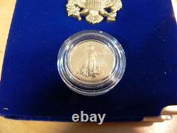 1990 P $5 1/10 Oz Fine GOLD AMERICAN EAGLE PROOF COIN + COA & OGP