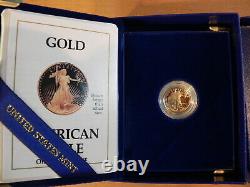 1990 P $5 1/10 Oz Fine GOLD AMERICAN EAGLE PROOF COIN + COA & OGP