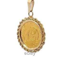 1990 Panda 1/10 Oz Fine Gold Coin And 14K Yellow Gold Pendant