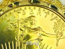 1991 22K $25.00 Liberty 1/2 oz gold coin in 14K Rope link bezel 24.8gm