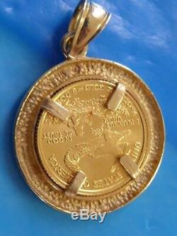 1991 Liberty. 999 Fine 5 $ Gold Coin 14k Stars Frame Bezel Coin Pendant Necklace