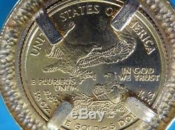 1991 Liberty. 999 Fine 5 $ Gold Coin 14k Stars Frame Bezel Coin Pendant Necklace