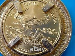 1991 Liberty. 999 Fine 5 $ Gold Coin 14k Stars Frame Bezel Coin Pendant Necklace