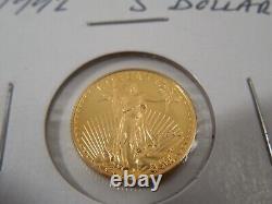 1992 $5 Gold American Eagle Coin 1/10 oz Fine Gold Mintage 209,300