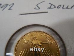 1992 $5 Gold American Eagle Coin 1/10 oz Fine Gold Mintage 209,300