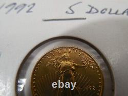 1992 $5 Gold American Eagle Coin 1/10 oz Fine Gold Mintage 209,300