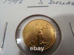 1992 $5 Gold American Eagle Coin 1/10 oz Fine Gold Mintage 209,300