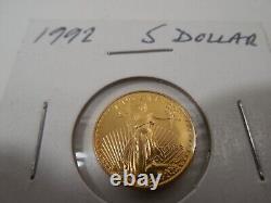 1992 $5 Gold American Eagle Coin 1/10 oz Fine Gold Mintage 209,300