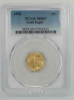 1992 American Gold Eagle $5 Pcgs Ms 69 Mint State Unc 1/10 Oz 999 Fine Gold 843