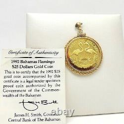 1992 Bahamas Flamingo 25 Twenty Five Dollars 14k Gold Coin Charm Pendant