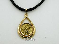 1992 China 5 Yuan 1/20 oz 24K Fine Gold Panda Coin Pendant, 14K Yellow Gold Bezel