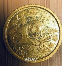 1992 Panda gold coin 1/20 oz 5 yuan AU China. 999 Fineness