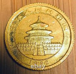 1992 Panda gold coin 1/20 oz 5 yuan AU China. 999 Fineness