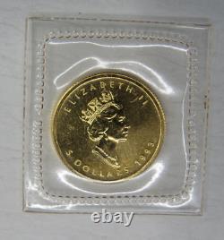1993 1/10 oz $5 Gold Maple Leaf Coin 9999 Fine Au RCM Canada Mylar Pouch