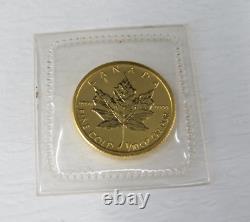 1993 1/10 oz $5 Gold Maple Leaf Coin 9999 Fine Au RCM Canada Mylar Pouch