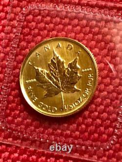 1993 Canada 1/20 oz Fine Gold Maple Leaf $1 Coin BU in Seal / Mintage 37,080