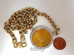 1993 Singold Fine Gold Coin 1.00ct Diamonds Italian Link Necklace Huge+