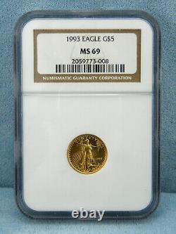 1993 US. $5 American Gold Eagle Coin- MS69 by NGC, 1/10 oz. Fine