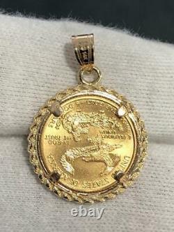 1995 1/10oz Fine Gold Standing Liberty 14k Yellow Gold Rope Bezel Coin Pendant