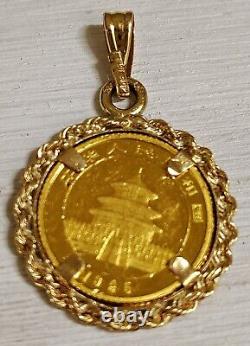 1995 China Yuan. 999 Fine Gold Panda Coin Pendant 24K Panda Rope & Bezel 18K&14K 1995 China Yuan. 999 Fine Gold Panda Coin Pendant 24K Panda Rope & Bezel 18K&14K