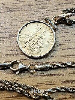 1996 1/10 fine gold 5 Dollar Coin with 14k Bezel And 24 10k rope necklace