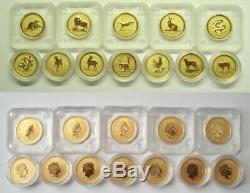 1996-2007 12 Coin Australian Lunar (Series I) 1/10 oz 9999 Fine Gold Set 24K