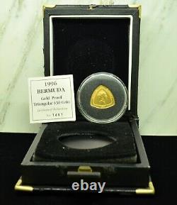 1996 Bermuda $30 Proof Triangular. 999 Fine Gold Coin Box COA