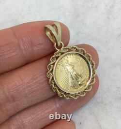 1997 1/10 Oz Fine Gold American Eagle $5 Gold Coin 14k Gold Rope Pendant 5.53 G