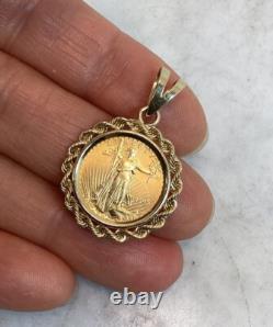 1997 1/10 Oz Fine Gold American Eagle $5 Gold Coin 14k Gold Rope Pendant 5.53 G