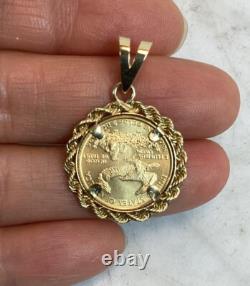 1997 1/10 Oz Fine Gold American Eagle $5 Gold Coin 14k Gold Rope Pendant 5.53 G