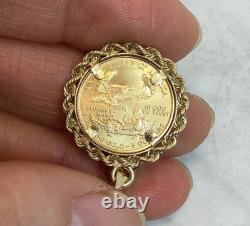 1997 1/10 Oz Fine Gold American Eagle $5 Gold Coin 14k Gold Rope Pendant 5.53 G