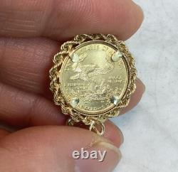 1997 1/10 Oz Fine Gold American Eagle $5 Gold Coin 14k Gold Rope Pendant 5.53 G