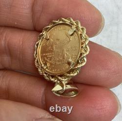 1997 1/10 Oz Fine Gold American Eagle $5 Gold Coin 14k Gold Rope Pendant 5.53 G